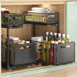 Panier Coulissant Cuisine Double Niveau Acier Carbone – Rangement Sous Évier Ajustable | Tiroir Extractible | Organisation Gain de Place