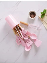 CookMaster 12 – Set de 12 Ustensiles de Cuisine en Silicone avec Poignées en Bois