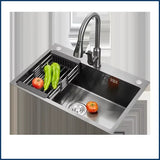 BlackPearl Pro – Évier de Cuisine Noir en Acier Inoxydable 304 avec Robinet Extractible 360° et Accessoires Intégrés
