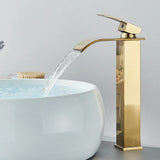 Robinet de lavabo noir mat avec bec cascade et mitigeur eau chaude et froide
