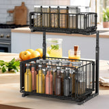 Organisateur Coulissant Cuisine Double Niveau Acier Premium – Rangement Sous Évier Ajustable | Panier Extractible | Support Épices Gain de Place