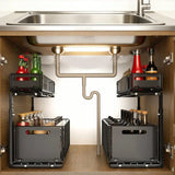 Organisateur Coulissant Cuisine Double Niveau Acier Premium – Rangement Sous Évier Ajustable | Panier Extractible | Support Épices Gain de Place