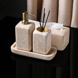 Set d’Accessoires de Salle de Bain en Travertin -Élégance Minérale