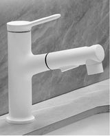 Mitigeur de Lavabo Extractible Blanc en Laiton Brossé avec Douchette Intégrée