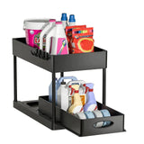 Organisateur Coulissant Extensible 2 Niveaux – Rangement Sous Évier avec Paniers, Crochets et Gobelet