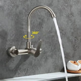 Robinet mural de cuisine en acier inoxydable avec bec flexible rotatif et mitigeur eau chaude et froide