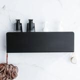 Étagère Murale Noire en Aluminium avec Crochets – Rangement Salle de Bain | Gain de Place | Résistance à l’Humidité