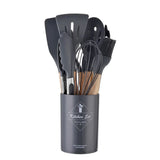 CookMaster 12 – Set de 12 Ustensiles de Cuisine en Silicone avec Poignées en Bois