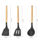 Set de 12 Ustensiles de Cuisine en Silicone avec Poignées en Bois – Pratique et Élégant