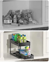 Organisateur Coulissant Extensible 2 Niveaux – Rangement Sous Évier avec Paniers, Crochets et Gobelet