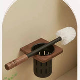 Support WC Mural Noyer & Acier – Porte-Brosse Hygiénique pour Salle de Bain, Installation Sans Perçage