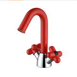 Mitigeur Lavabo à Double Poignée – Robinet Rotatif en Laiton avec Finition Chromée et Accents Rouge &amp; Vert