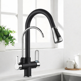 Robinet de cuisine avec filtration d’eau, bec pivotant et mitigeur chaud et froid noir