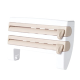 Support Multifonction 4-en-1 pour Cuisine– Organiseur Mural avec Porte-Rouleaux, Distributeur, Étagère et Coupe-Film