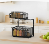 Organisateur Coulissant Cuisine Double Niveau Acier Premium – Rangement Sous Évier Ajustable | Panier Extractible | Support Épices Gain de Place