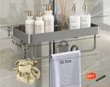 Étagère de Douche en Aluminium Sans Perçage avec Barre Porte-Serviette – Organisateur Double Niveau | Résistant à la Rouille