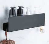 Étagère Murale Noire en Aluminium avec Crochets – Rangement Salle de Bain | Gain de Place | Résistance à l’Humidité