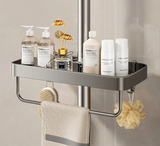 Étagère de Douche en Aluminium Sans Perçage avec Barre Porte-Serviette – Organisateur Double Niveau | Résistant à la Rouille