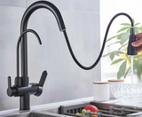 Robinet de cuisine avec filtration d’eau, bec pivotant et mitigeur chaud et froid noir