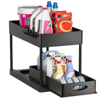 Organisateur Coulissant Sous Évier Multifonction ABS Premium – Panier de Rangement avec Crochets | Tiroirs Extractibles | Gain de Place Cuisine et Salle de Bain