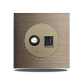 Prise Murale Aluminium Brossé Marron Multiport Élégance – Prise Schuko avec USB et RJ45 | Installation Encastrée | Connectivité Moderne