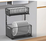 Organisateur Coulissant Cuisine Double Niveau Acier Premium – Rangement Sous Évier Ajustable | Panier Extractible | Support Épices Gain de Place
