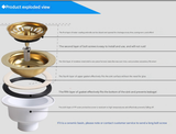 Ouboni – Passoire et Bouchon Pop-Up en Acier Inoxydable Fini Laiton Antique pour Évier de Cuisine